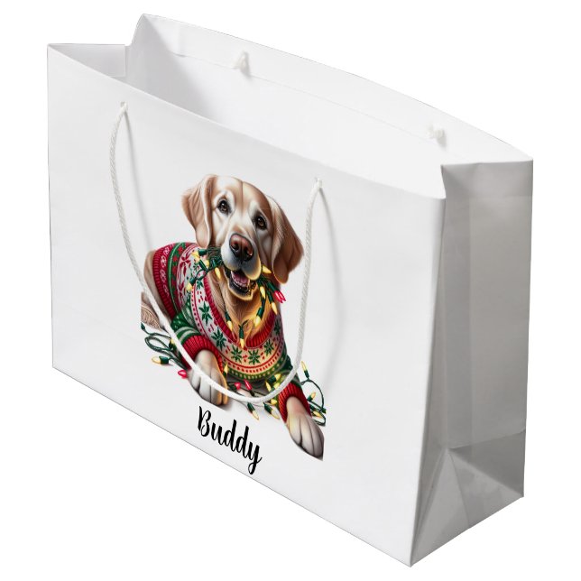 Festive Golden Retriever Christmas Gift Bag (Back Angled)