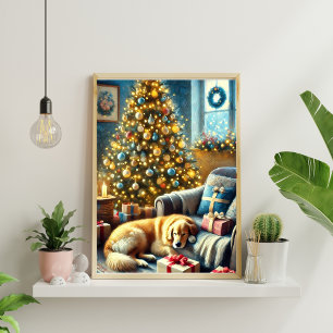 Festive Golden Retriever Christmas Poster