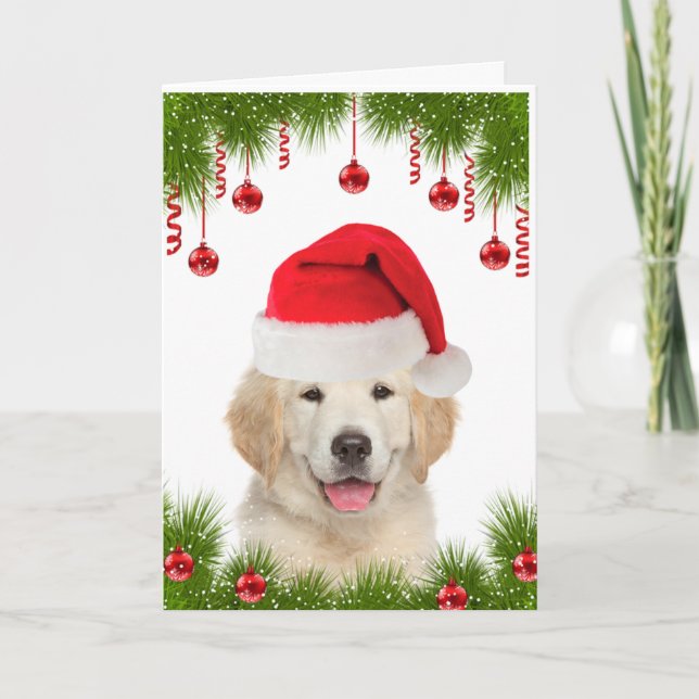 Festive Golden Retriever Cute Christmas Holiday Card (Front)