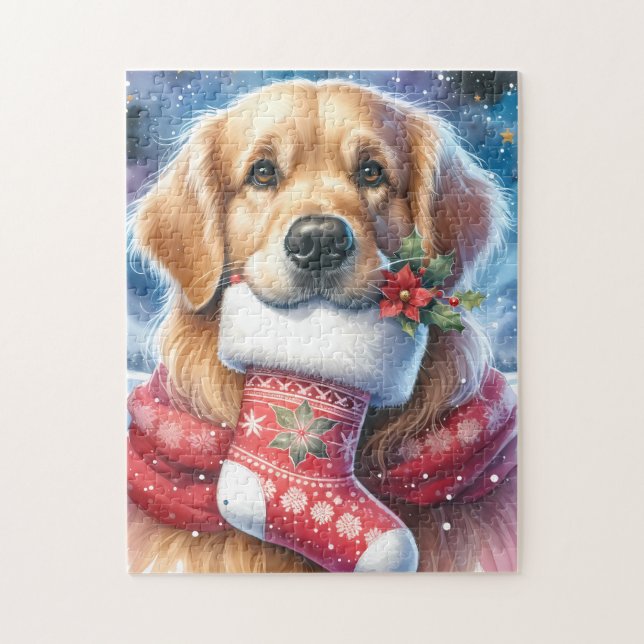 Festive Golden Retriever Dog Holiday Christmas Jigsaw Puzzle (Vertical)