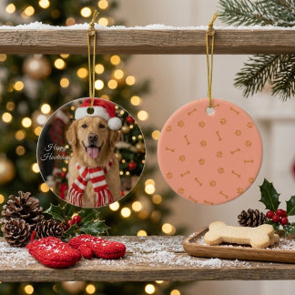 Festive Golden Retriever Santa Hat Christmas Ceramic Ornament