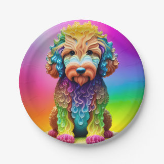 Festive Goldendoodle Puppy Childs Birthday Party Paper Plate