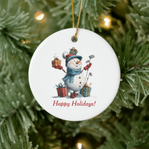 Festive Golf Lover Christmas Card Ceramic Ornament