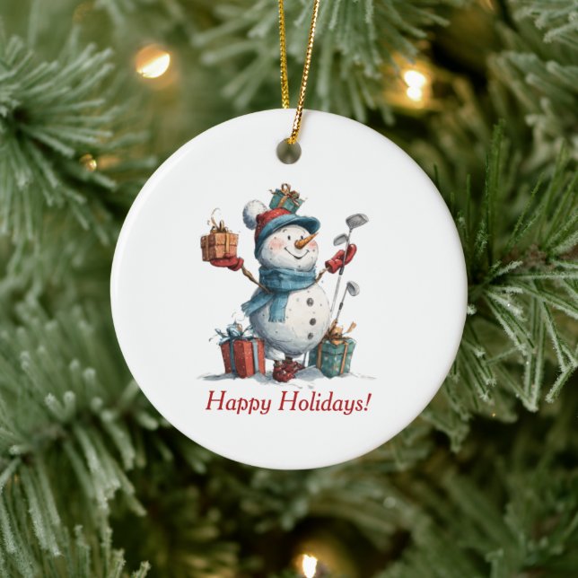 Festive Golf Lover Christmas Card Ceramic Ornament (Tree)