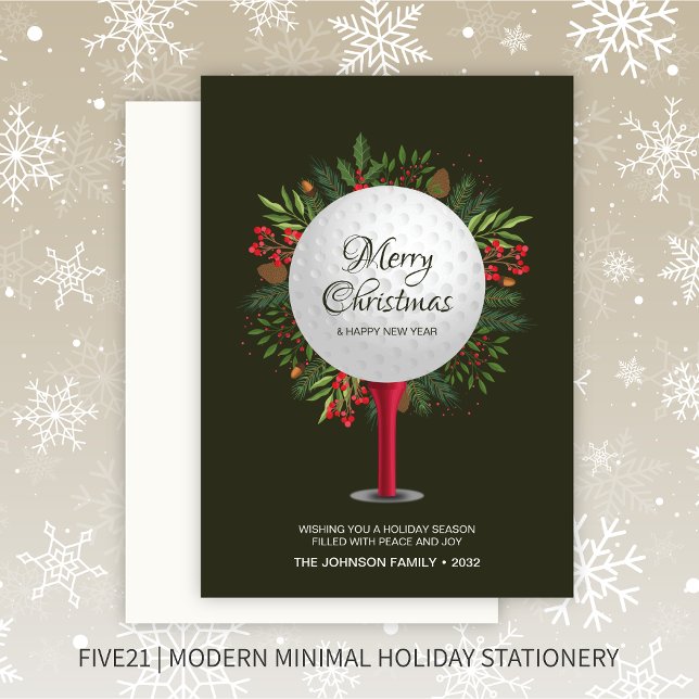 Festive Golf Tee Shot Christmas Greenery Holiday Card (Creator Uploaded)