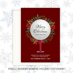 Festive Golf Tee Shot Christmas Greenery Holiday Card