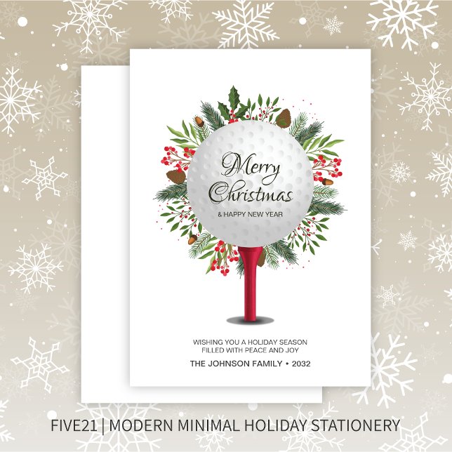 Festive Golf Tee Shot Christmas Greenery Holiday Card (Creator Uploaded)