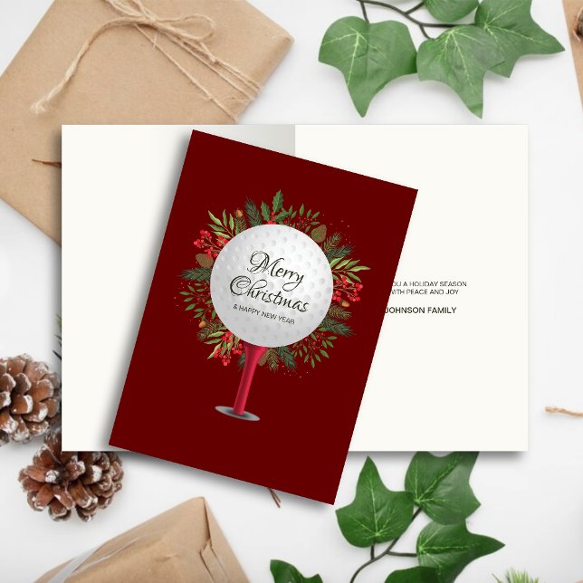 Festive Golf Tee Shot Christmas Greenery Holiday Card (Creator Uploaded)