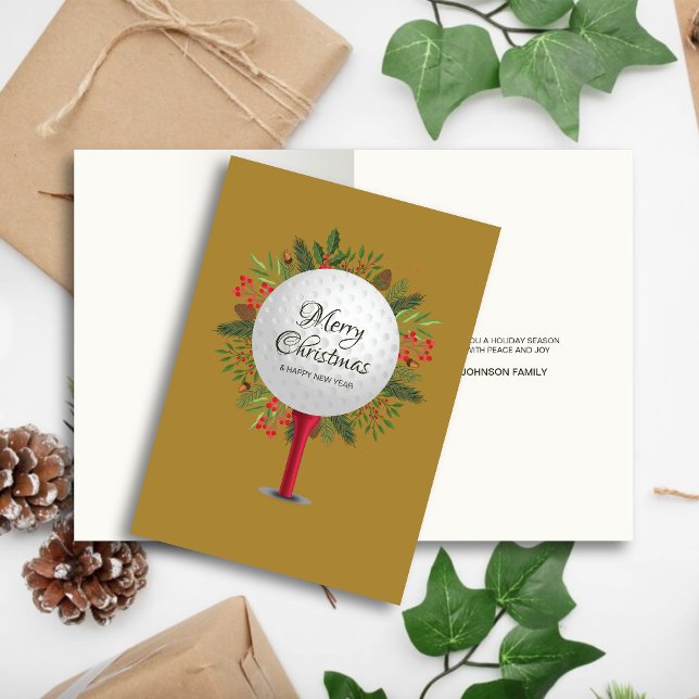 Festive Golf Tee Shot Christmas Greenery Holiday Card (Creator Uploaded)