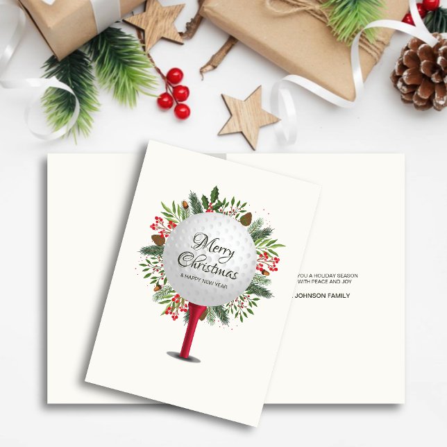 Festive Golf Tee Shot Christmas Greenery Holiday Card (Creator Uploaded)