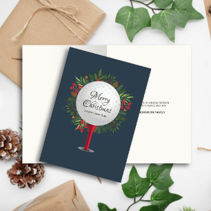 Festive Golf Tee Shot Christmas Greenery Holiday Card