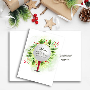 Festive Golf Tee Shot Christmas Greenery Holiday Card