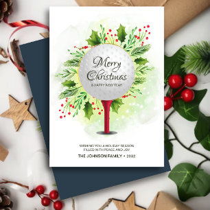 Festive Golf Tee Shot Christmas Greenery Holiday Card