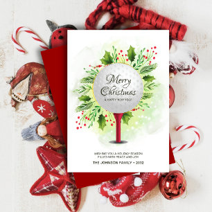 Festive Golf Tee Shot Christmas Greenery Holiday Card