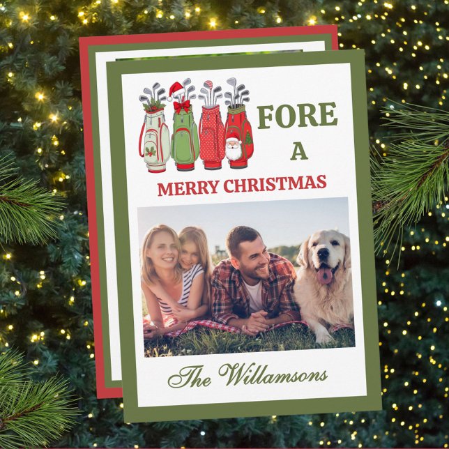 Festive Golf Theme Two Photo Christmas Holiday Card (Creator Uploaded)
