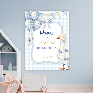Festive Goose Balloons Boy First Birthday Welcome Poster