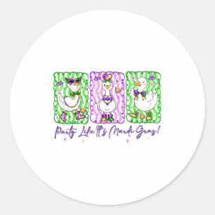 Festive Goose Coquette Bow Party Like Its Mardi Gr Classic Round Sticker