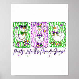 Festive Goose Coquette Bow Party Like Its Mardi Gr Poster