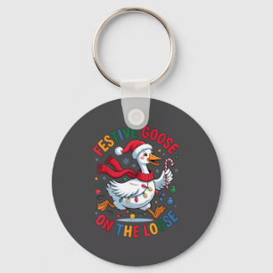 Festive Goose On Loose Christmas Cute Holiday Wint Key Ring
