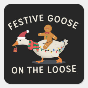 Festive Goose On The Loose Christmas Gingerbread  Square Sticker