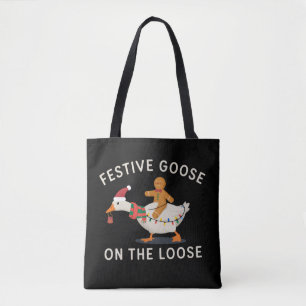 Festive Goose On The Loose Christmas Gingerbread Tote Bag