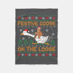 Festive Goose On The Loose Funny Gingerbread Ugly  Fleece Blanket