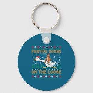 Festive Goose On The Loose Funny Gingerbread Ugly  Key Ring