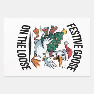 Festive Goose on the Loose Funny Goose  Wrapping Paper Sheet