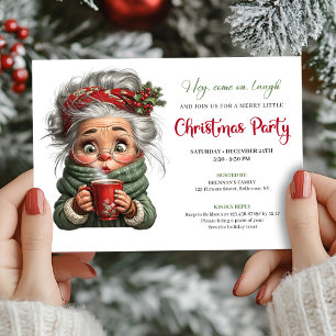 Festive Granny Cartoon Whimsical Xmas Invitation