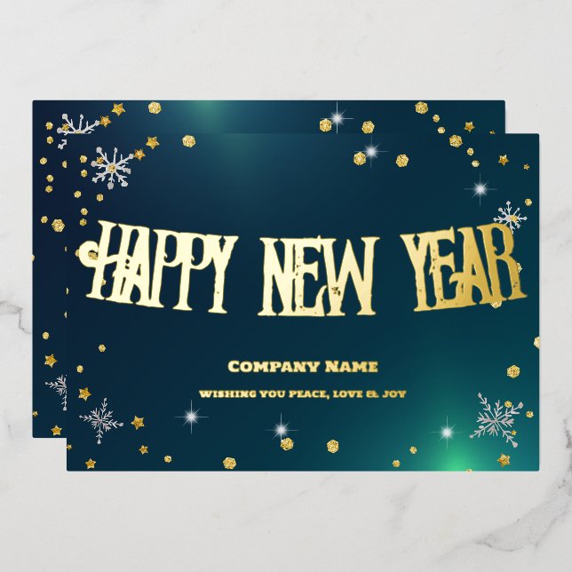 Festive Green 2024 Company Red Ribbon Foil Holiday Card (Front/Back)