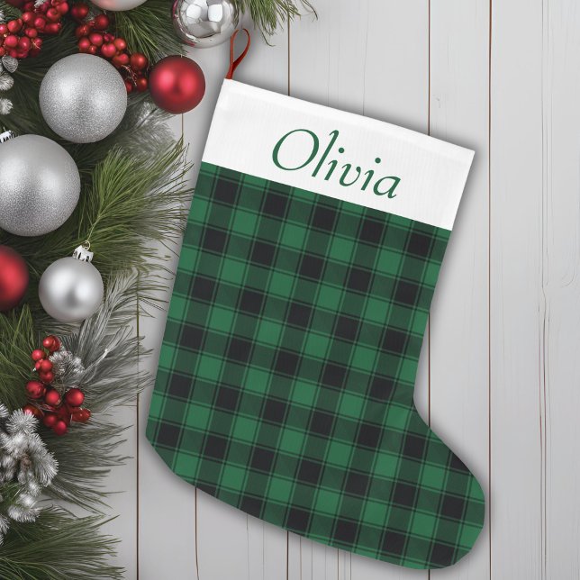 Festive Green and Black Buffalo Tartan Plaid  Large Christmas Stocking (Festive Green and Black Buffalo Tartan Plaid Large Christmas Stocking)