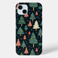 Festive Green and Coral Christmas Tree Pattern