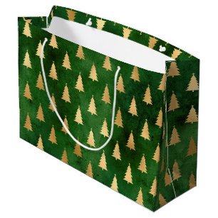 Festive Green and Gold Foil Winter Christmas Tree Large Gift Bag