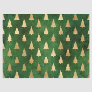 Festive Green and Gold Foil Winter Christmas Tree Tissue Paper