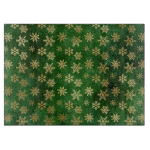 Festive Green and Gold Foil Winter Snowflakes Cutting Board