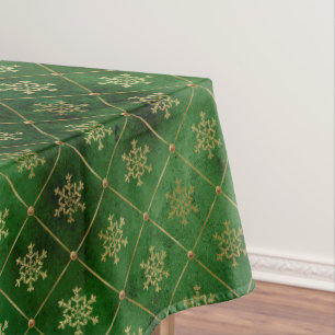 Festive Green and Gold Foil Winter Snowflakes Tablecloth