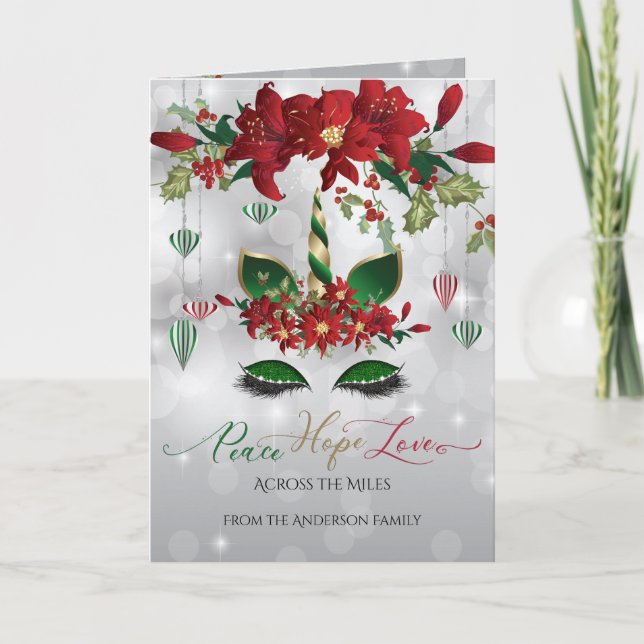 Festive Green and Gold Holiday Unicorn Face (Front)