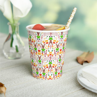 Festive Green And Gold Kasky Christmas Reindeer Paper Cups