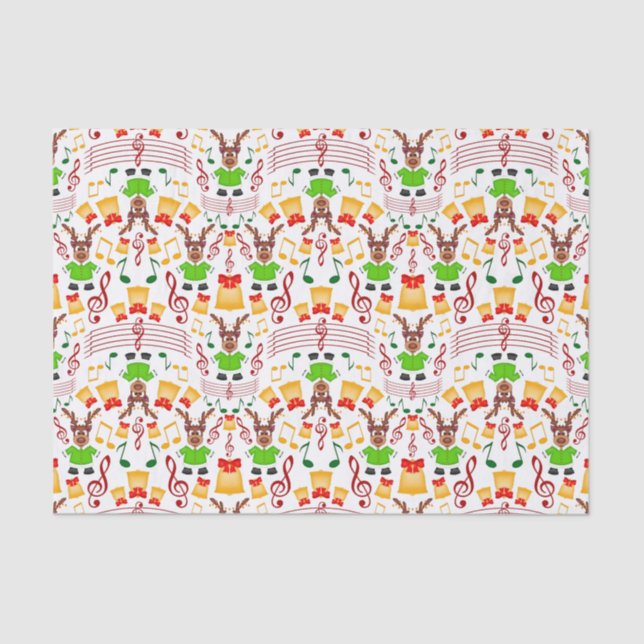 Festive Green And Gold Kasky Christmas Reindeer Tissue Paper (Front)