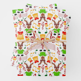 Festive Green And Gold Kasky Christmas Reindeer Wrapping Paper Sheet