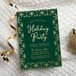 Festive Green and Gold Snowflakes Holiday Party