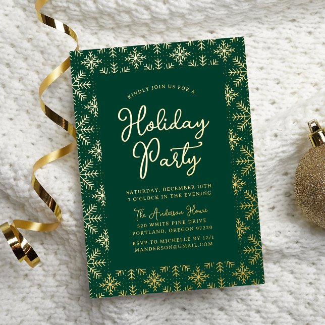 Festive Green and Gold Snowflakes Holiday Party (Creator Uploaded)