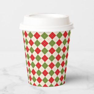 Festive Green and Red Argyle Plaid Paper Cups