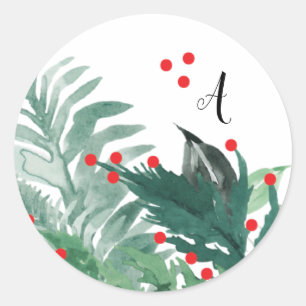 Festive Green and Red Christmas Holiday Classic Round Sticker