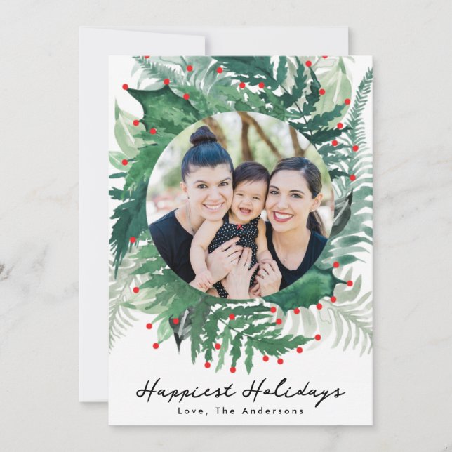 Festive Green and Red Christmas Holiday Photo Card (Front)