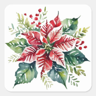Festive Green and Red Christmas Holiday Square Sticker