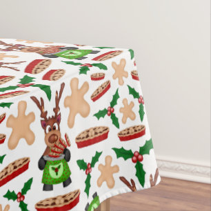 Festive Green And Red Kasky Christmas Reindeer Tablecloth