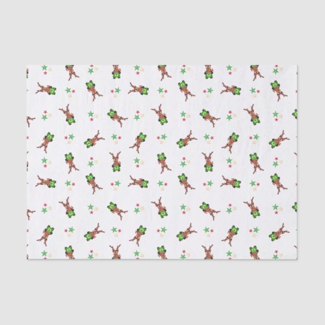 Festive Green And Red Kasky Christmas Reindeer Tissue Paper (Front)