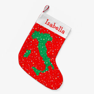 Festive Green and Red Map of Italy Snowflakes Small Christmas Stocking