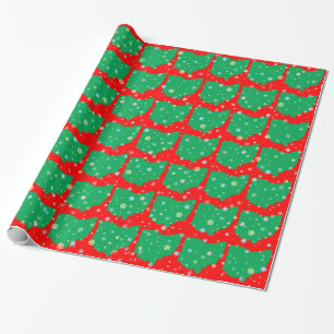 Festive Green and Red Map of Ohio Snowflakes Wrapping Paper
